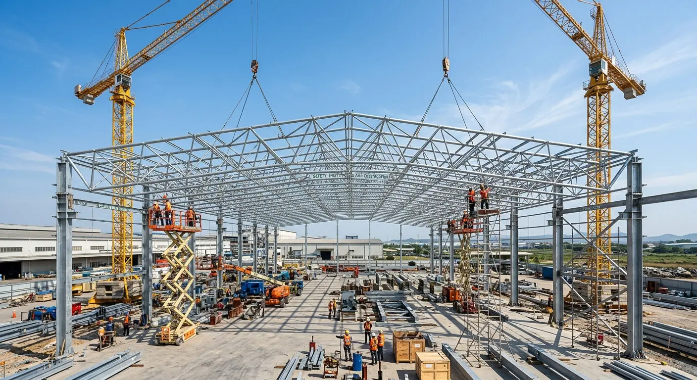 A roof module being lifted into place at Arian Motor