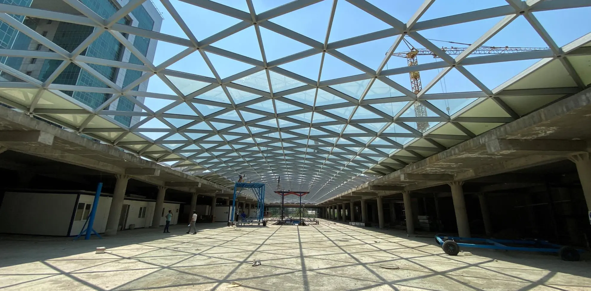 Auto Mall Skylight from the floor below, the faceted glazing spanning the full hall