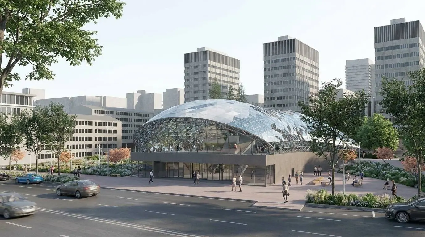 Design visualisation of DOMAINE from across the avenue