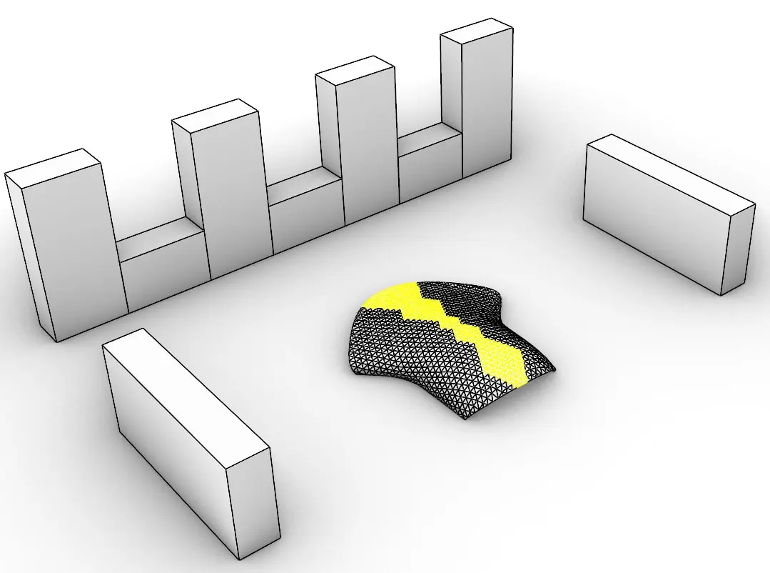 Proposal for non-transmitting panels on the DOMAINE envelope, marked in yellow