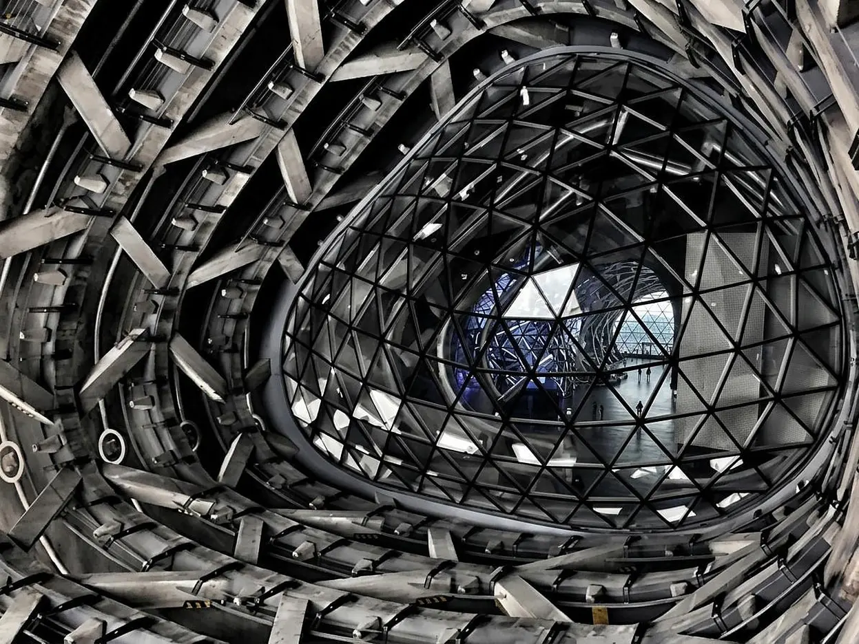 Ava Center free-form skylight seen from the atrium floor, Tehran