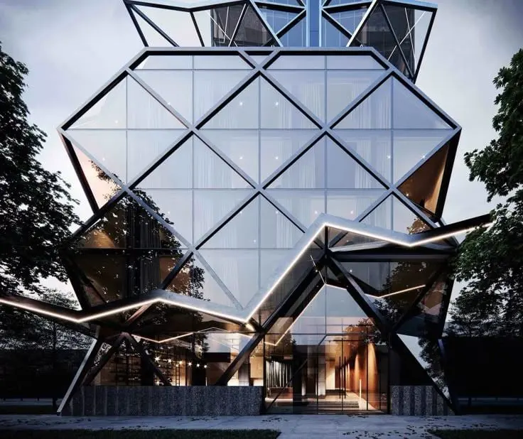 Reference example 7 of free-form structures — doubly curved steel and glass