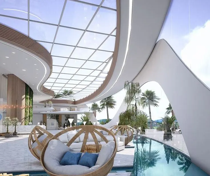 Reference example 7 of free-form villas & resort accommodation — curved-form building envelopes