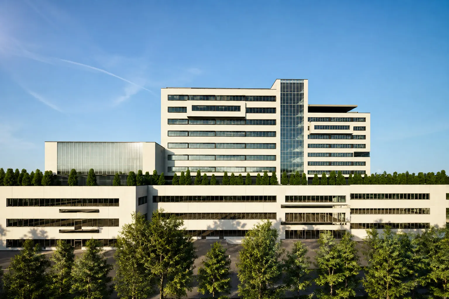 Design visualisation of the Noor Hospital front elevation and forecourt