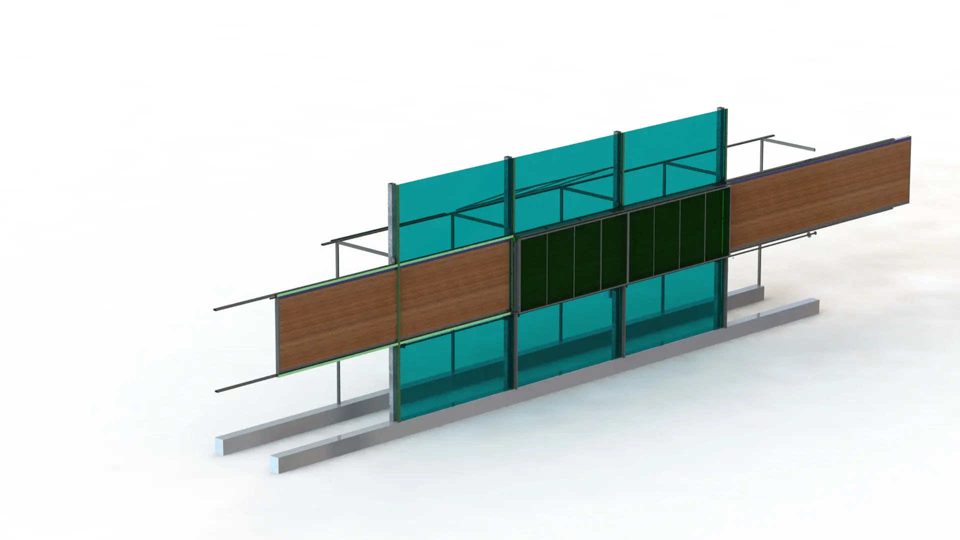 Model of the energy screen and canopy system carried on the greenhouse grid