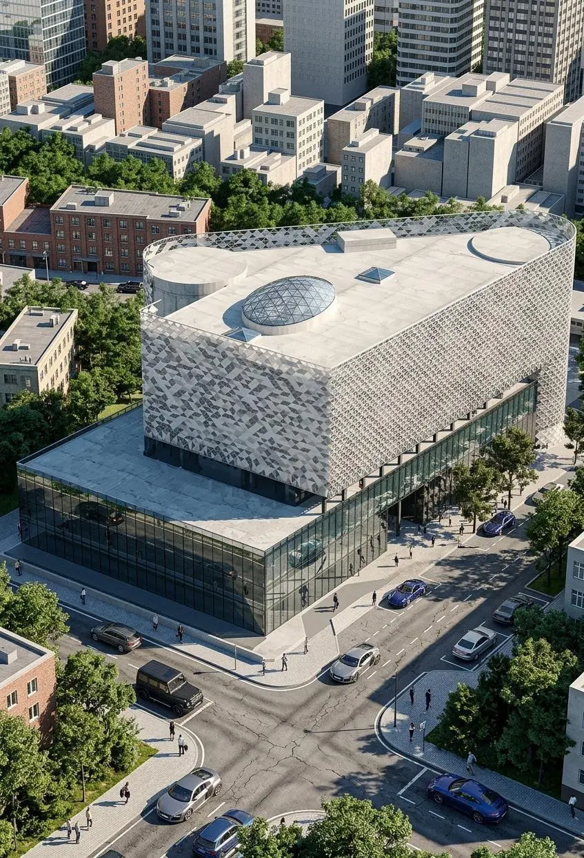 Yas Shopping Mall from the air, the oculus skylight set into the mesh roof envelope