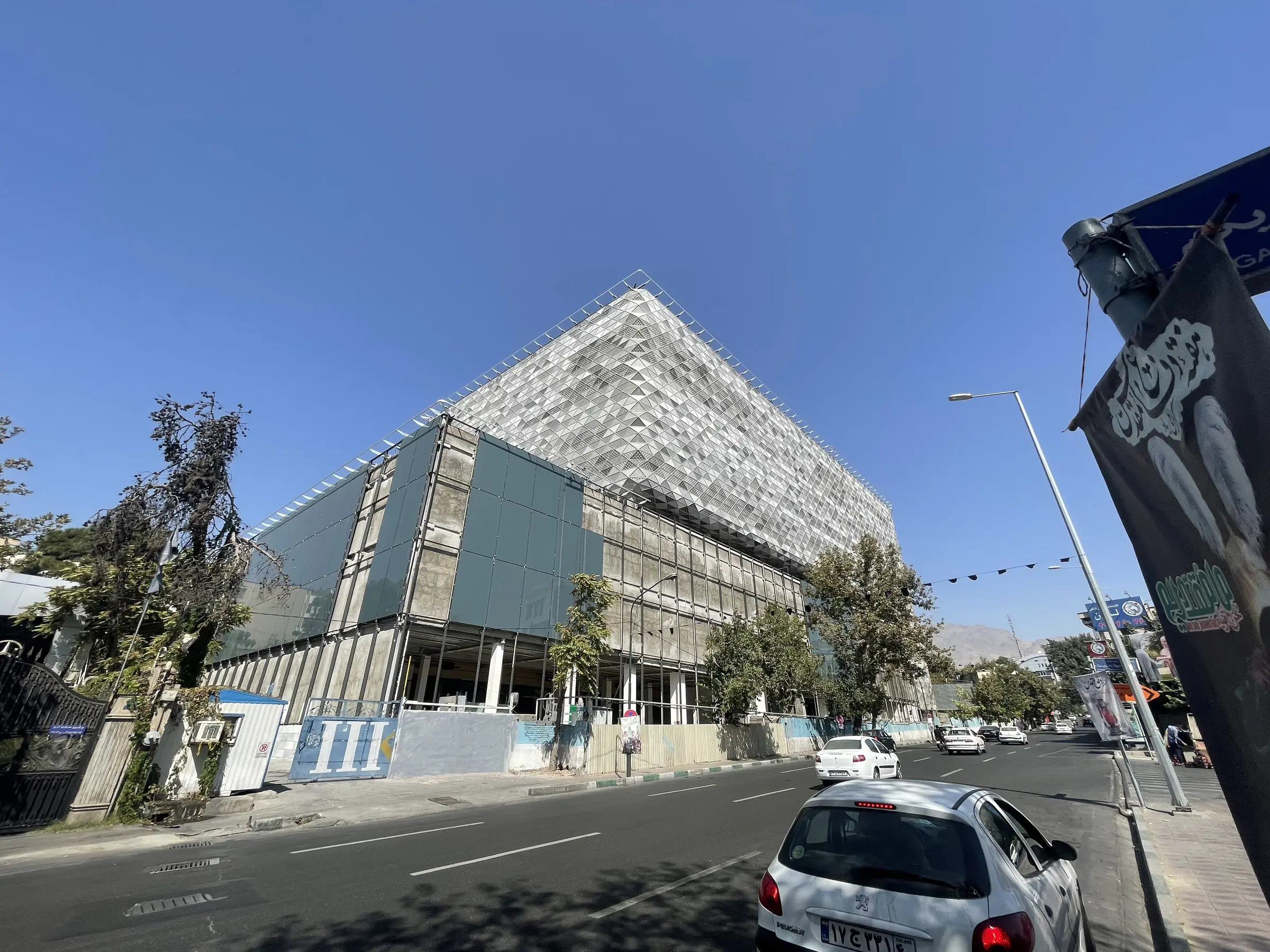 Yas Shopping Mall from across the street, the full length of the mesh envelope